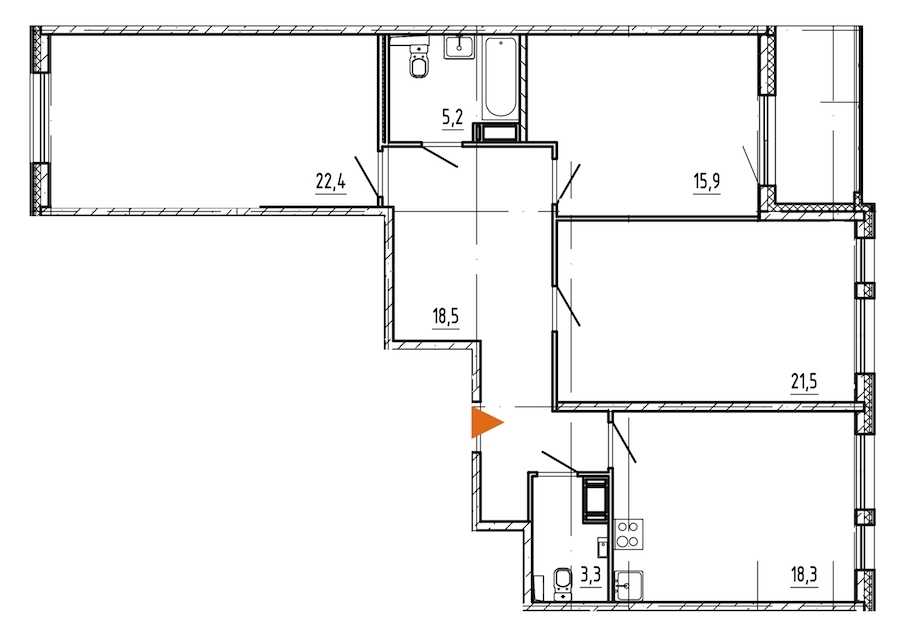 Трехкомнатная квартира в Эталон ЛенСпецСМУ: площадь 107.9 м2 , этаж: 13 – купить в Санкт-Петербурге